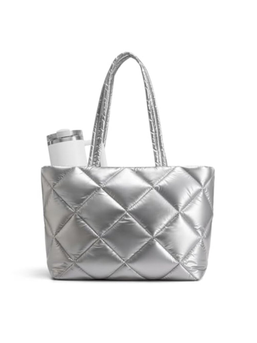Puffer Tote Bag Lightweight Quilted Nylon Shoulder Bag 15.6"